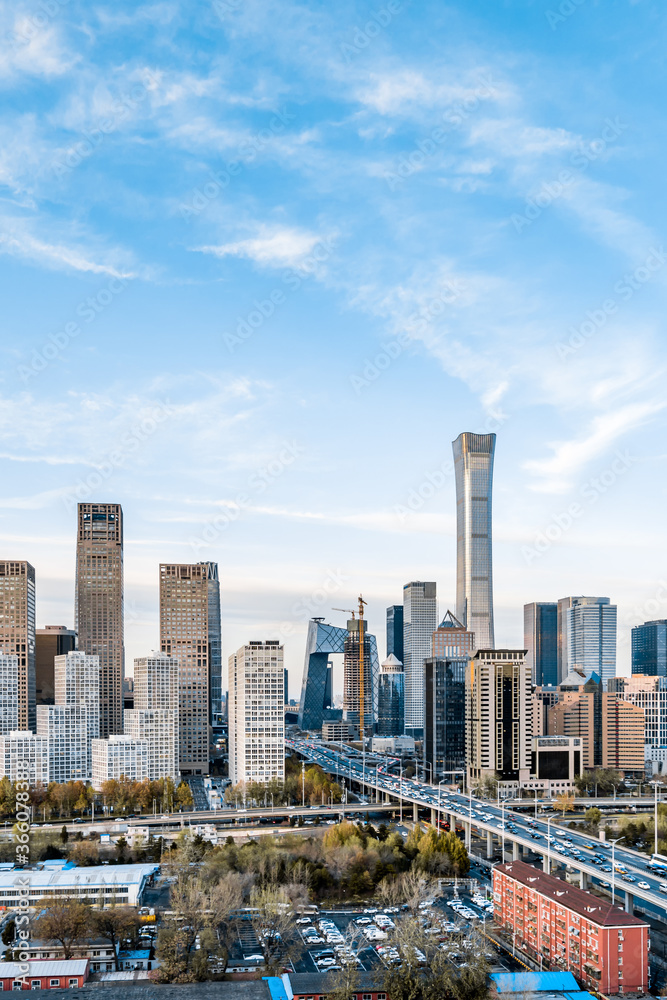 Sunny scenery of CBD buildings in Beijing, China