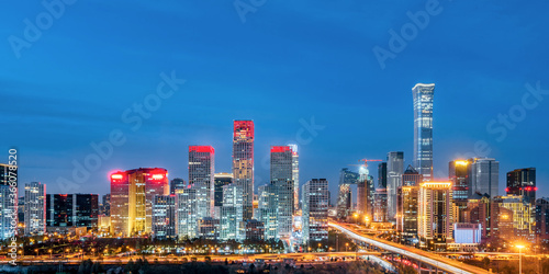 High view night scenery of CBD buildings in Beijing, China © Govan