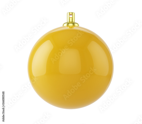 Yellow christmas ball isolated on white background, 3d illustration