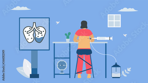 Pleural effusion is collection of excess fluid between layers of pleura outside lungs. Pulmonology vector illustration about restrictive lung disease.