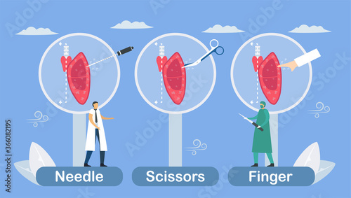 Pneumothorax is happened when air leaks into space between chest wall and lung. Pulmonology vector illustration about restrictive lung disease.