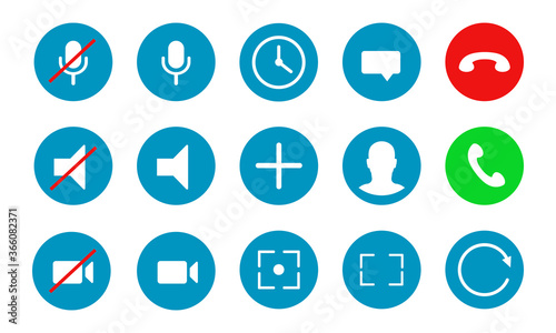 Video call icons big set. Social connection icons. Different buttons. Vector illustration.