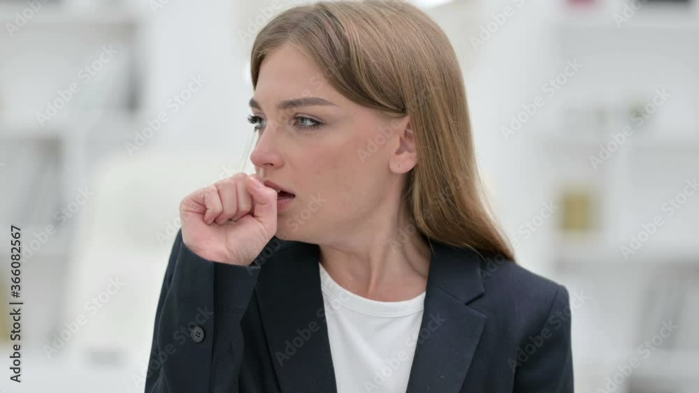 Portrait of Sick Young Businesswoman Coughing Portrait of Sick Young Businesswoman Coughing