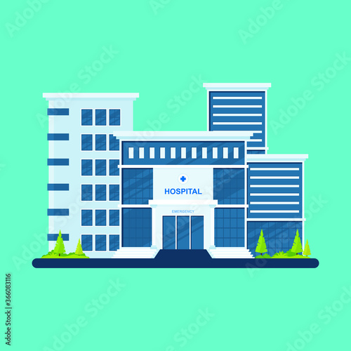Hospital building vector, medical icon. Urgency and emergency services vector illustration in flat style with soft blue and purple color
