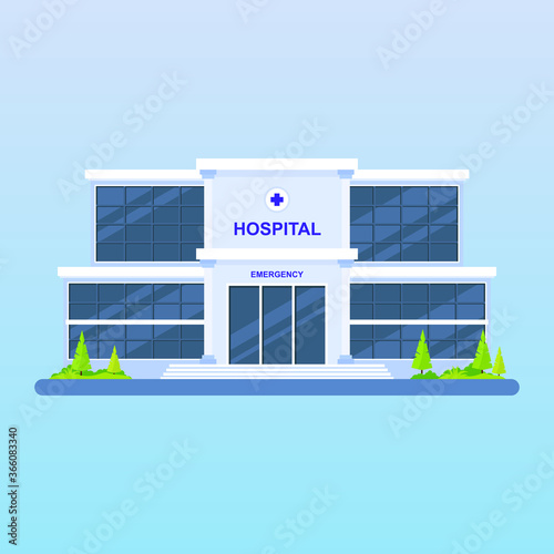 Hospital building vector, medical icon. Urgency and emergency services vector illustration in flat style with soft blue and purple color
