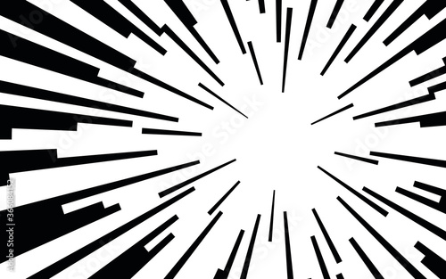 Comic book black and white radial lines background Manga or anime speed texture Superhero action frame Zoom effect Pop art gradient design Explosion vector illustration