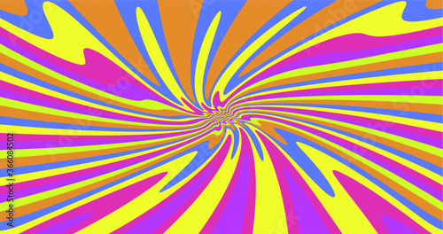 Trippy Retro Background for 60s-70s Parties with Bright Acid Rainbow Colors and Groovy Geometric Wavy Pattern in Pop Art style. Conceptual illustration for LSD trip or other psychedelic experiences.