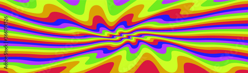 Trippy Retro Background for 60s-70s Parties with Bright Acid Rainbow Colors and Groovy Geometric Wavy Pattern in Pop Art style. Conceptual illustration for LSD trip or other psychedelic experiences.