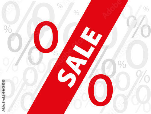 Red sale with percentages on a gray background. Flying percentages on the shop window.