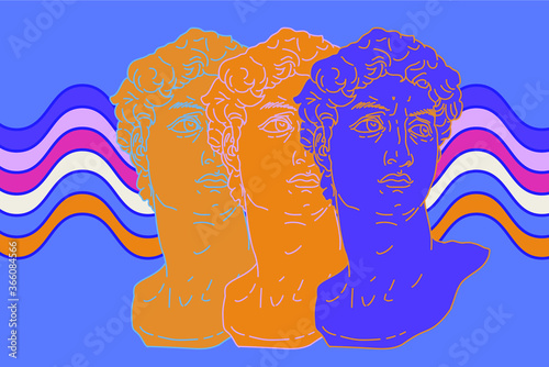 Pop art style collage with colorful gypsum heads.