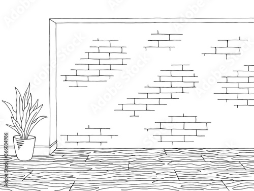 Room graphic black white home interior brick wall sketch illustration vector
