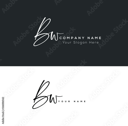 B W BW Initial letter handwriting and signature logo.	
