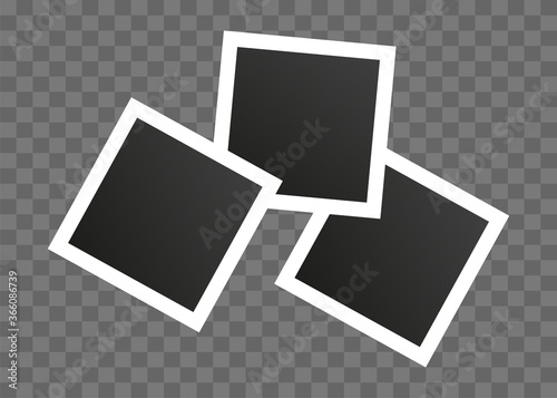 Set of photo frames on transparent background. Vector illustration for your photos or memories. Three objects.