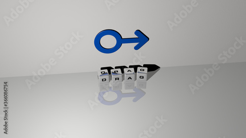 Canvas Print 3D illustration of drag graphics and text made by metallic dice letters for the related meanings of the concept and presentations