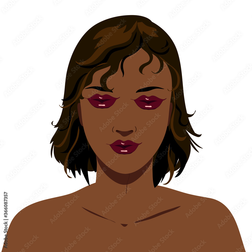 Beautiful woman with no eyes and 3 mouths, illustration Beautiful woman with no eyes and 3 mouths, illustration