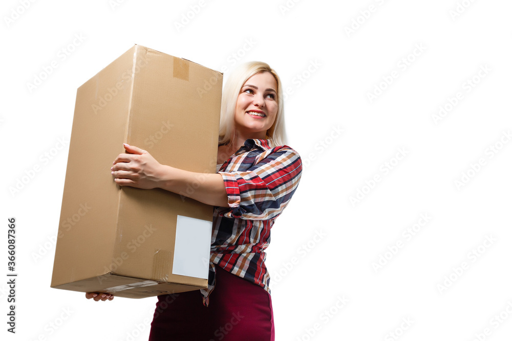 Moving House, Moving Office, Box. woman with box Moving House, Moving Office, Box. woman with box