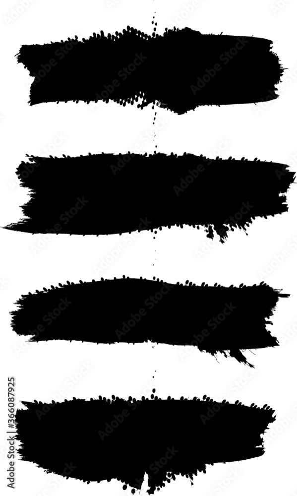 Grunge Paint Roller . Vector brush Stroke . Distressed banner . Black stripes isolated. paintbrush collection . Modern Textured shape . Dry border in Black . Bulge lines