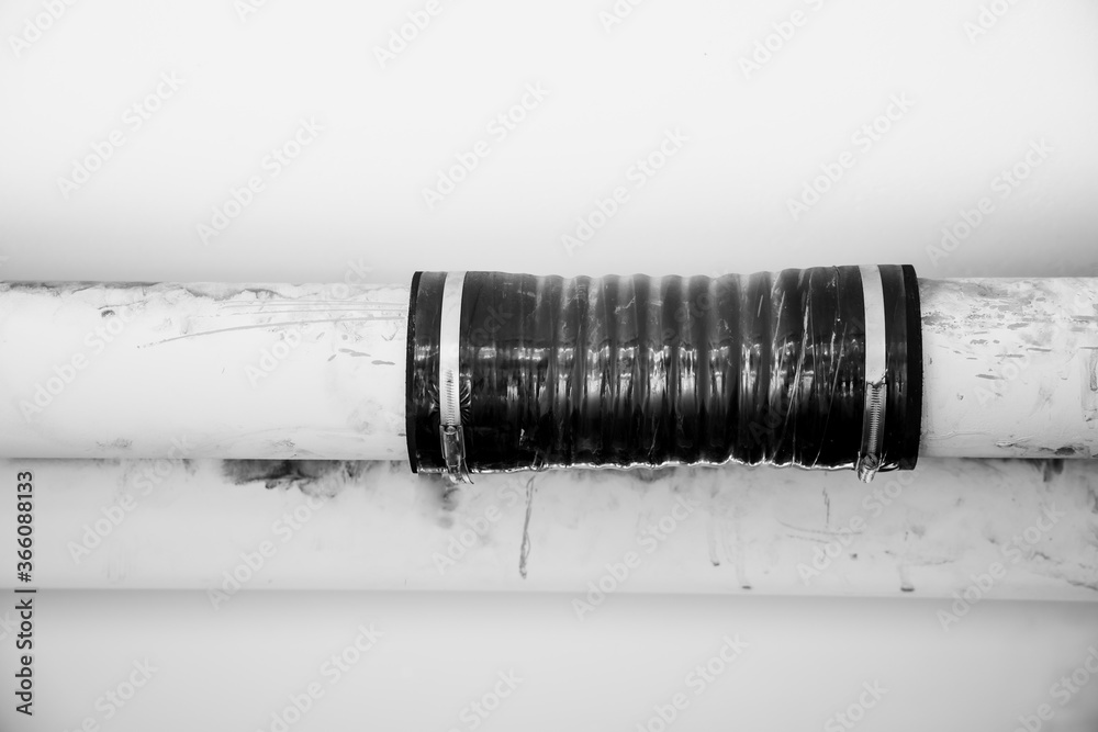 PVC rubber pipe join connector installed repair fixed clogged pipeline