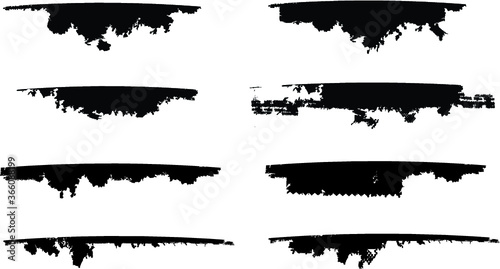 Grunge Paint Roller . Vector brush Stroke . Distressed banner . Black stripes isolated. paintbrush collection . Modern Textured shape . Dry border in Black . Bulge lines