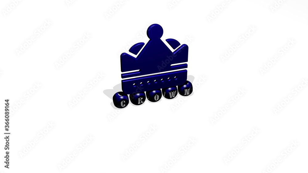 3D illustration of CROWN graphics and text made by metallic dice letters for the related meanings of the concept and presentations. background and design