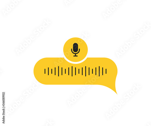 Voice message bubble icon with sound wave and microphone. Voice messaging correspondence. Modern flat style vector illustration