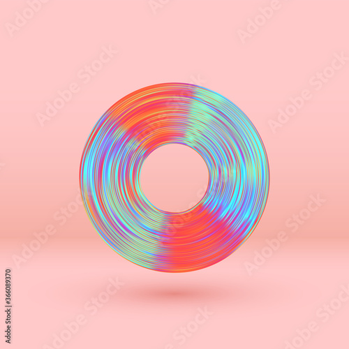 Flat music vinyl record retro style color hologram gradient. Object 3d Isolated on white background. vector illustration
