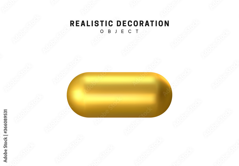 Golden metal bronze capsule geometric shape. Isolated on white background  3d object Shapes Geometric. vector illustration Stock Vector | Adobe Stock