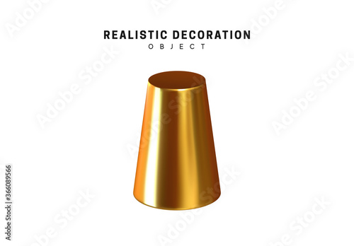 Golden metal bronze cylinder geometric shape. Isolated on white background 3d object Shapes Cone Geometric. vector illustration