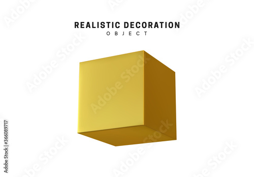 Golden cube ant tor metal. 3d object Shapes cube and geometric block, square. isolated on white background. Vector illustration