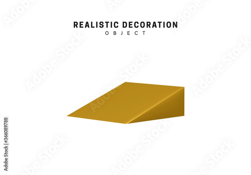 Golden geometric 3d object isolated on white background. Gold metallic geometry elements. Realistic acute triangle vector illustration.