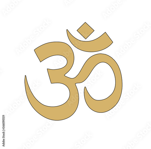 RELIGIOUS BUDDHIST SYMBOL, OHM COLOR GOLD