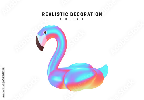 Blue Bird Flamingo Inflatable. Realistic shape 3d objects with gradient holographic color of hologram. Decorative design elements isolated on white background. vector illustration.