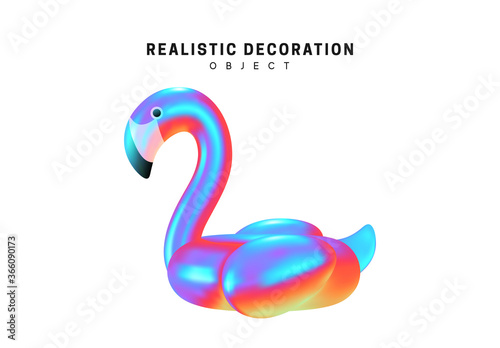 Blue Bird Flamingo Inflatable. Realistic shape 3d objects with gradient holographic color of hologram. Decorative design elements isolated on white background. vector illustration.