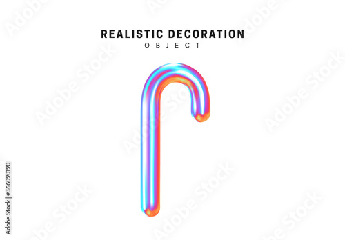 Set Metal cane. Realistic 3d shape. objects with gradient holographic color of hologram. Geometric decorative design elements isolated white background. vector illustration.