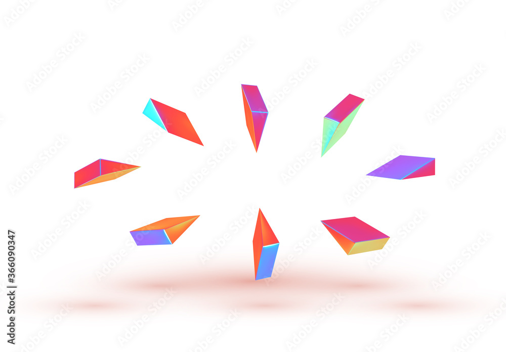 Abstract composition Levitation of sharp geometric shape. sharp conical pyramidal gradient holographic color of hologram. Isolated 3d objects. vector illustration