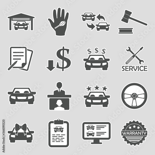 Car Dealership Icons. Sticker Design. Vector Illustration.