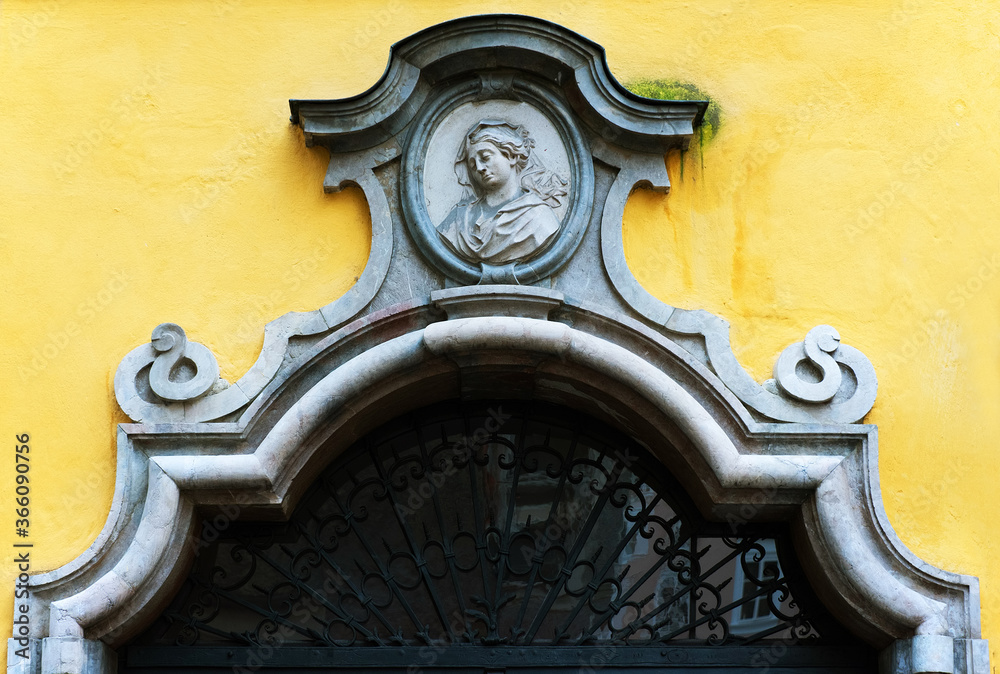 Architctural detail of the house of Wolfgang Amadeus Mozart, one of the