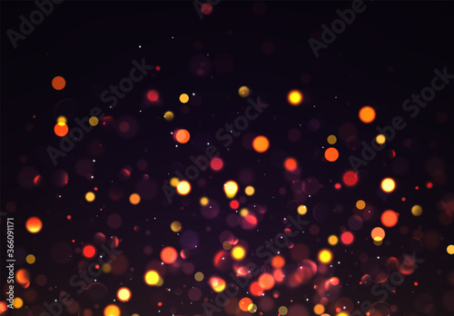 Christmas golden lights. Background of bright glow bokeh. vector illustration