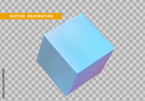 Square cube of blue color. 3d object isolated with transparent background. Vector illustration