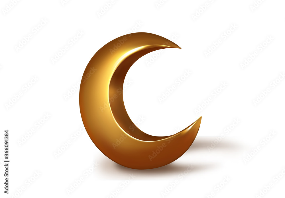 Metallic golden 3d half month. Crescent decor element for Ramadan Kareem celebration. vector isolated object. Metallic golden 3d half month. Crescent decor element for Ramadan Kareem celebration. vector isolated object.