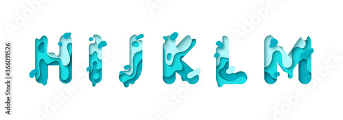 Paper cut letter H, I, J, K, L, M. Design 3d sign isolated on white background. Alphabet font of melting liquid. vector illustration