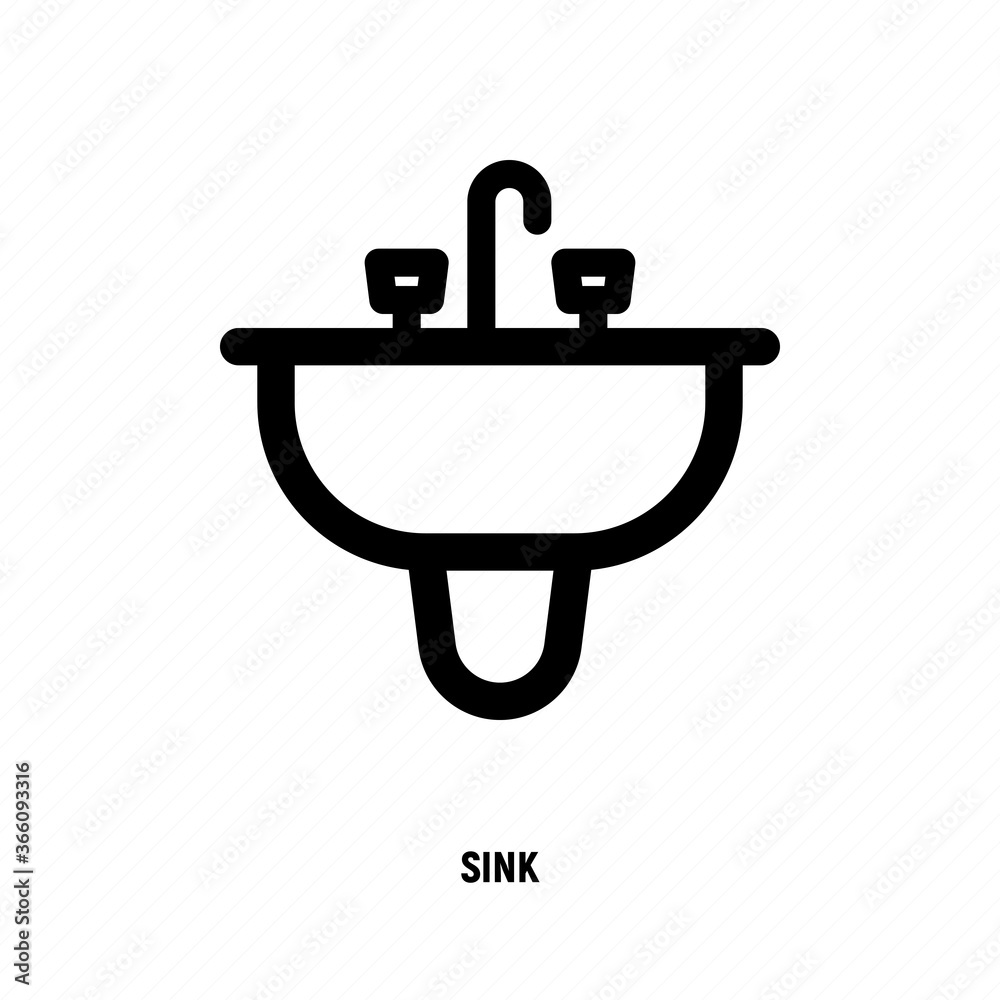 Washbasin cupboard with faucet and drawers. Bathroom equipment thin line vector illustration. Washbasin cupboard with faucet and drawers. Bathroom equipment thin line vector illustration.