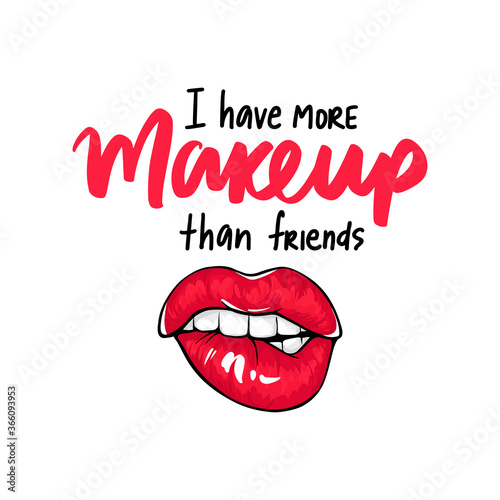 Sexy lips, bite one's lip. Lips Biting. Female lips with red lipstick. Makeup quote. Sketch style.