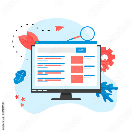 Web template. Search engine result pag vector, Page showing search results of a query, web search concept on smartphone