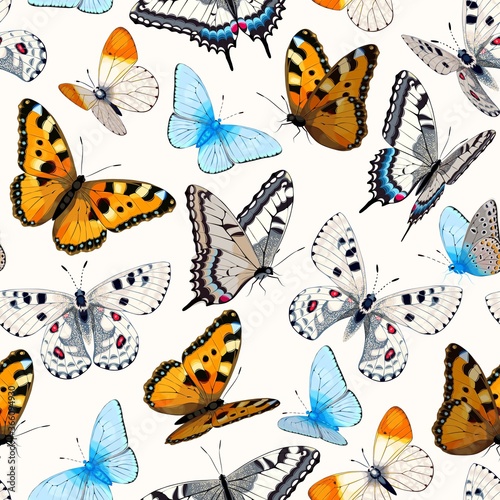 Vector pattern with high detailed vivid butterfly