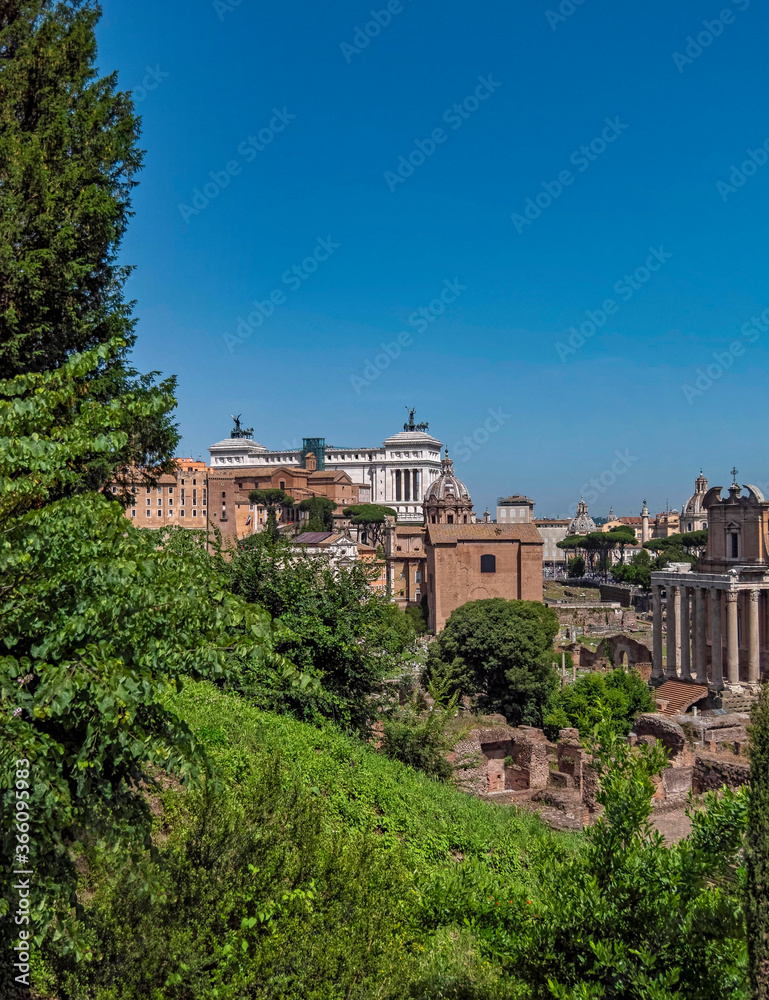 Obraz premium Rome Italy, view of the Roman Forum under clear blue sky