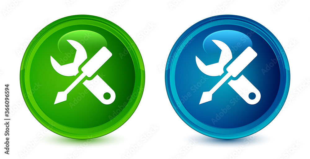 Settings icon artistic shiny glossy blue and green round button set Settings icon artistic shiny glossy blue and green round button set