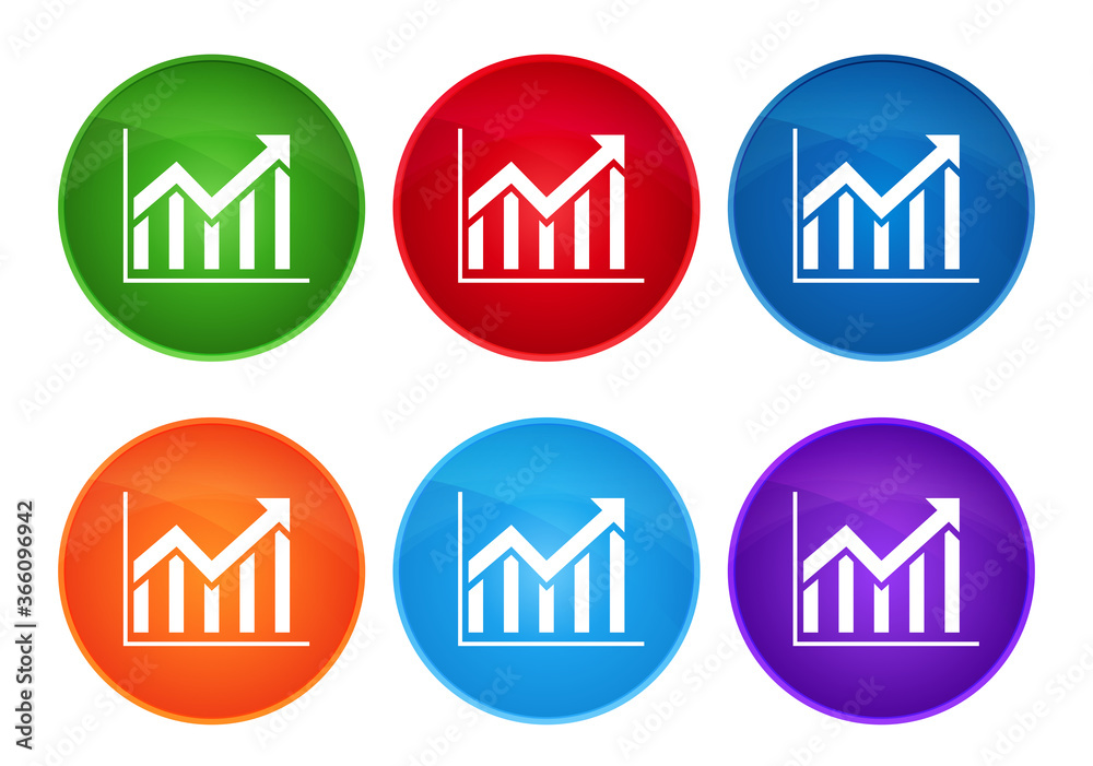 Statistics icon super round button set glass design Statistics icon super round button set glass design