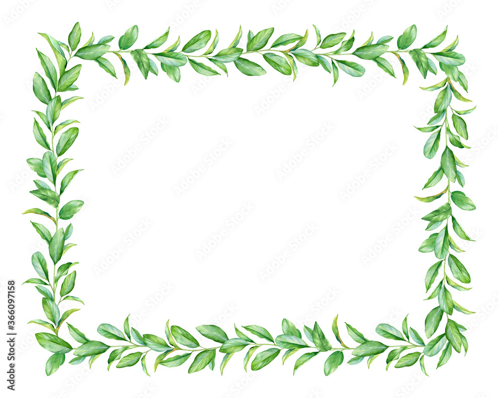 Floral frame with watercolor green branches
