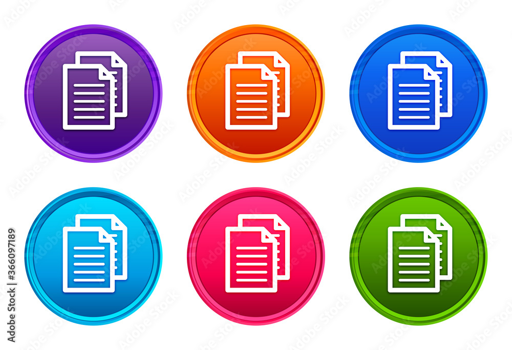 Documents icon luxury bright round button set 6 color vector Documents icon luxury bright round button set 6 color vector